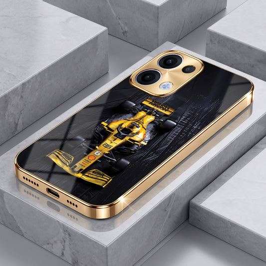 Oppo Reno 13 5G F1 Racing Car Gold Electroplated Glass Phone Back Case