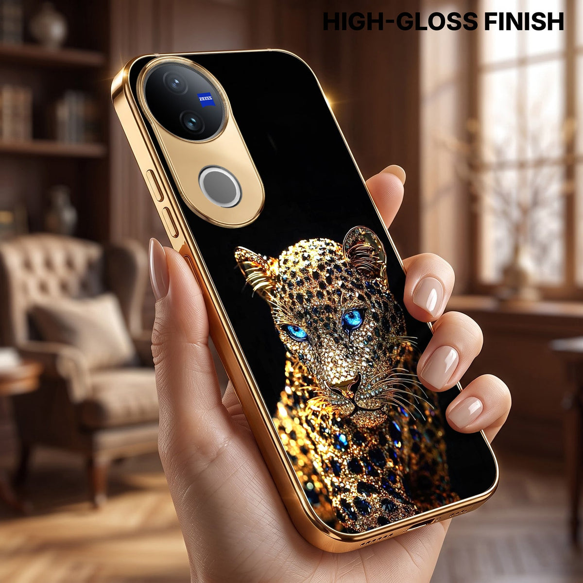 Vivo V50 5G Panther Gold Electroplated Glass Phone Back Case