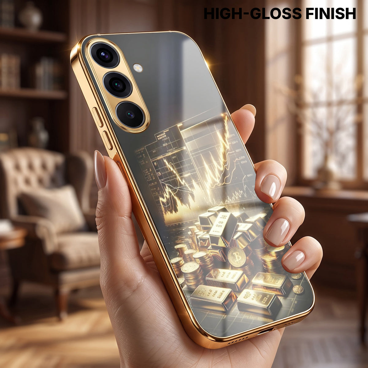 Samsung Galaxy A36 5G Luxury Wealth Trader Gold Electroplated Glass Phone Back Case