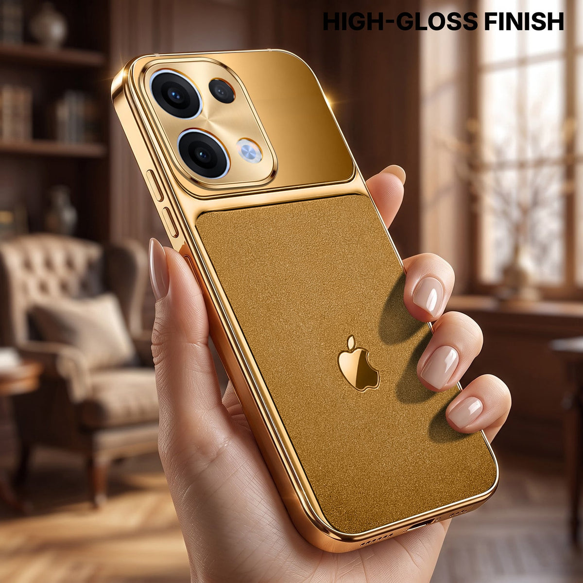 Oppo Reno 13 5G Royal Touch Apple Gold Electroplated Glass Phone Back Case