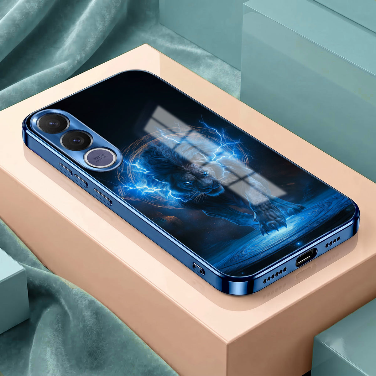 Vivo V70 FE 5G Thunder Titan Lion Blue Electroplated Glass Phone Back Case