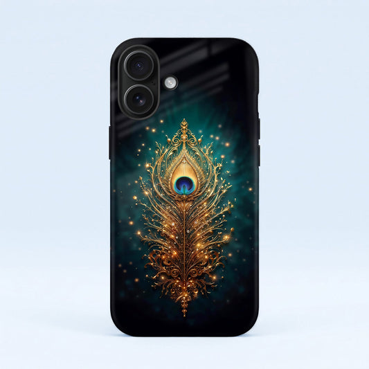 iPhone 16 5G Golden Peacock Feather Protective Cases
