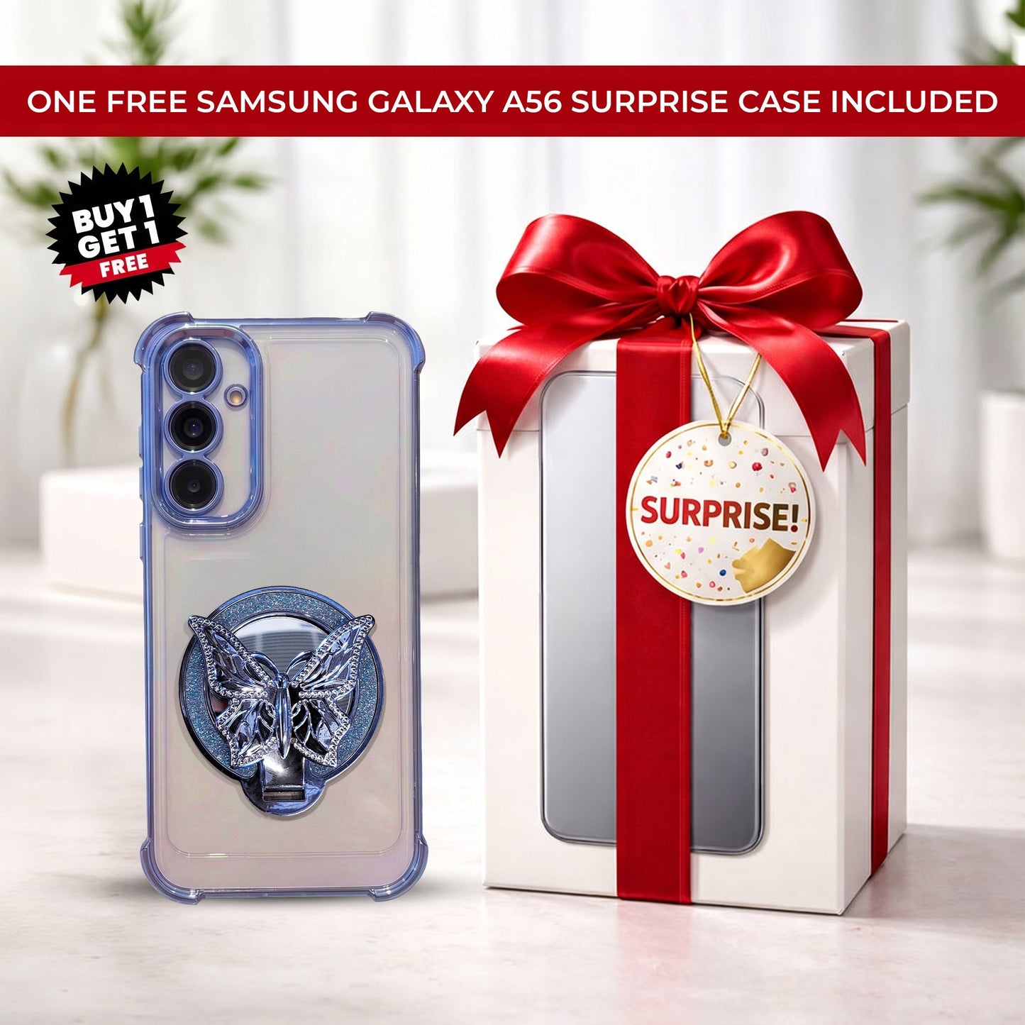 Samsung Galaxy A56 5G Premium Butterfly Stand Airbags Case (Buy 1 Get 1 Surprise Cover)