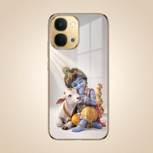 Vivo T5x 5G Bal Krishna Blessings Gold Electroplated Glass Phone Back Case
