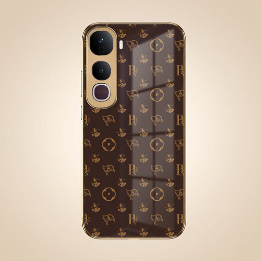 Vivo Y400 Pro 5G Luxury Monogram Brown Gold Electroplated Glass Phone Back Case