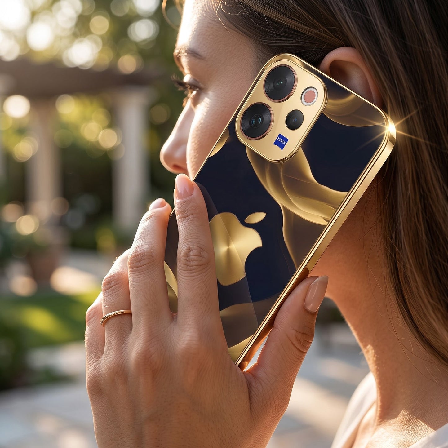 Vivo V70 5G Luxury Wave Gold Electroplated Glass Phone Back Case