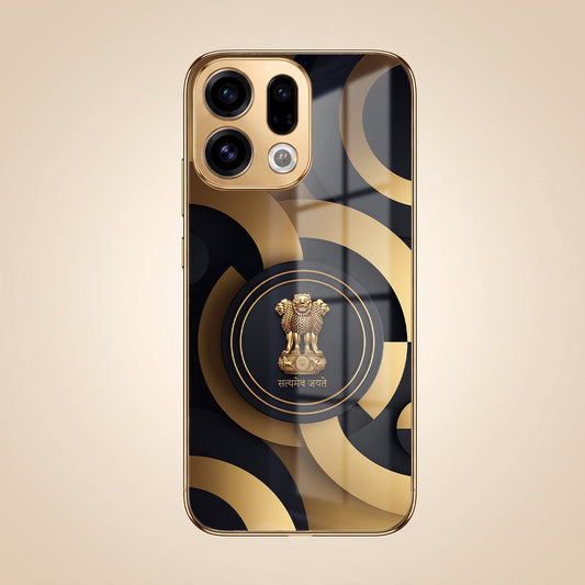 Oppo Find X9 5G Royal Emblem Gold Electroplated Glass Phone Back Case