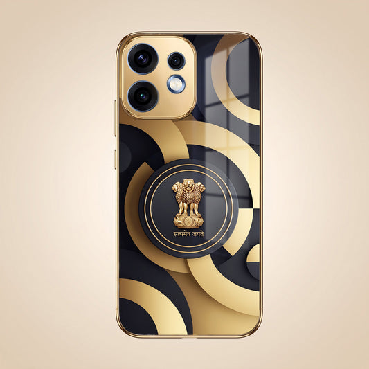 Oppo Reno 16 5G Royal Emblem Gold Electroplated Glass Phone Back Case