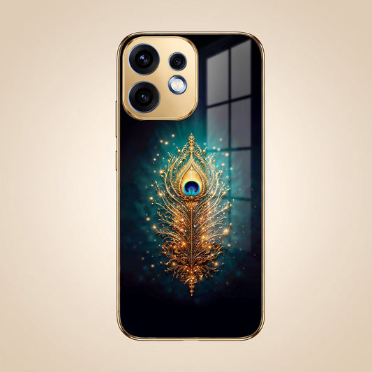 Oppo Reno 16 5G Golden Peacock Feather Gold Electroplated Glass Phone Back Case