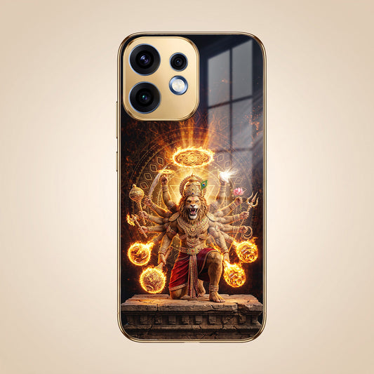 Oppo Reno 16 5G Lord Narasimha Gold Electroplated Glass Phone Back Case
