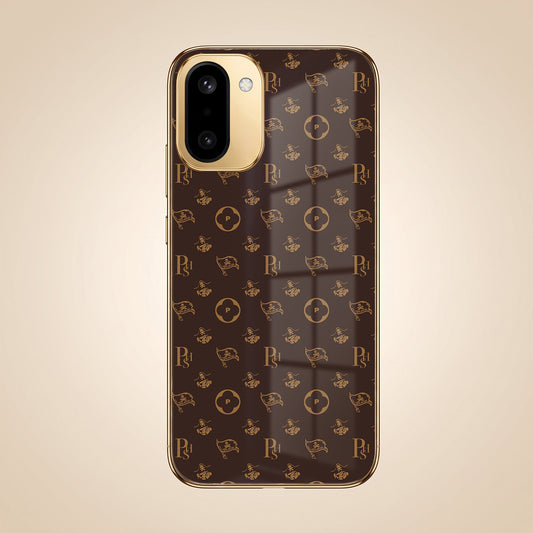 OnePlus 15R 5G Luxury Monogram Brown Gold Electroplated Glass Phone Back Case