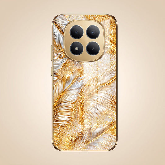 Redmi Note 15 Pro+ 5G Golden Feather Marble Gold Electroplated Glass Phone Back Case