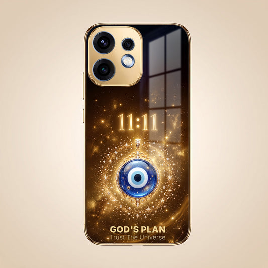 Oppo Reno 16 5G God’s Plan Evil Eye Gold Electroplated Glass Phone Back Case