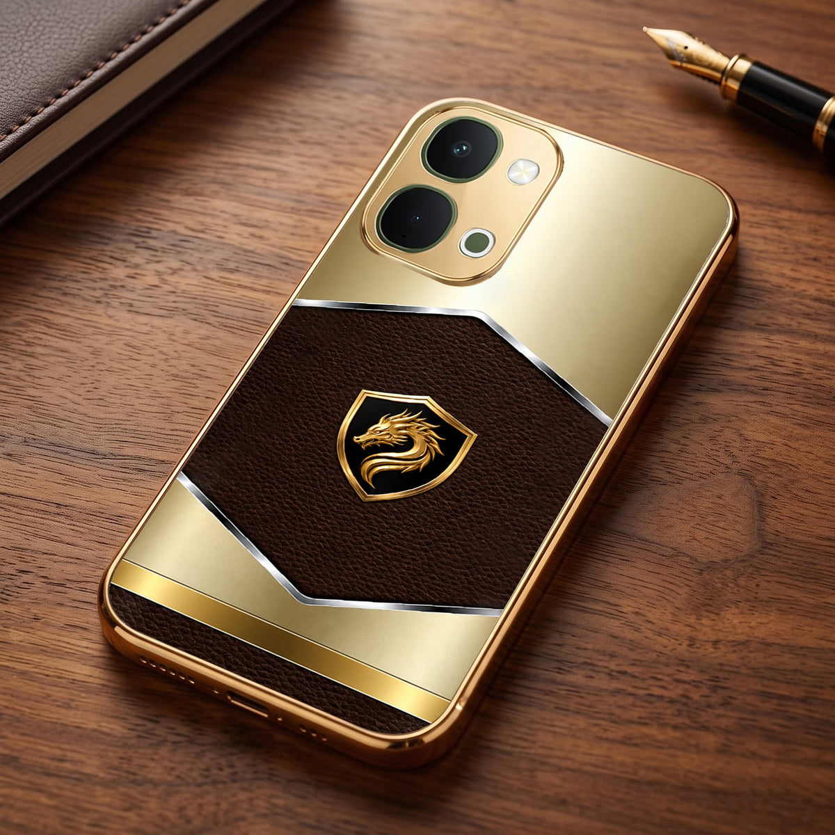 Vivo T5x 5G Dragon Crest Gold Electroplated Glass Phone Back Case
