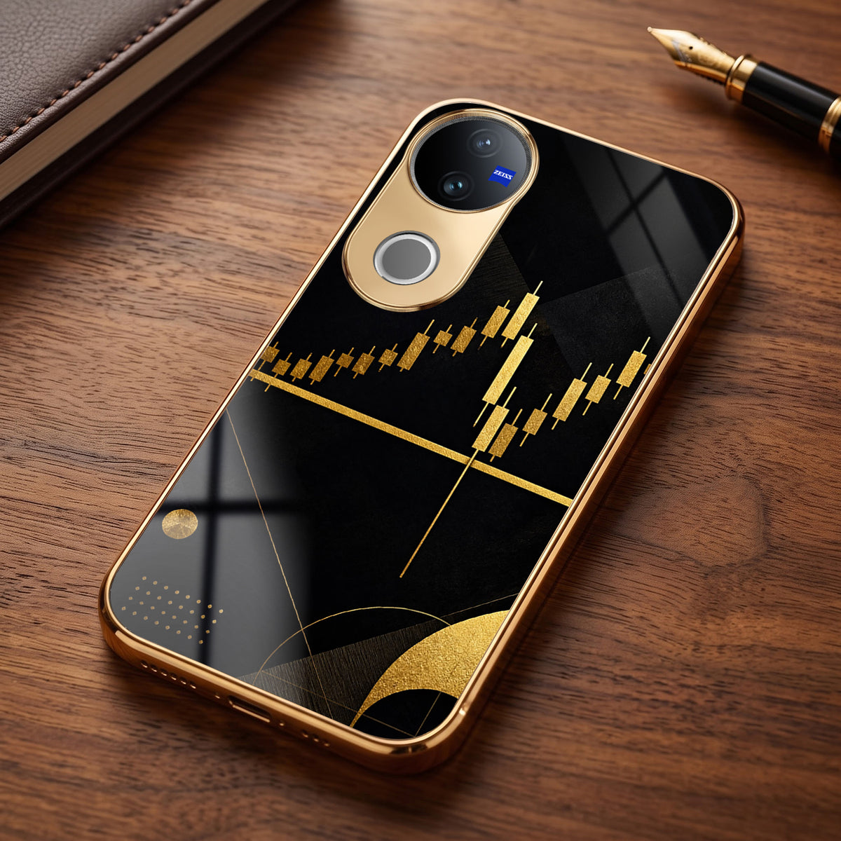 Vivo V50 5G Trading Candles Gold Electroplated Glass Phone Back Case