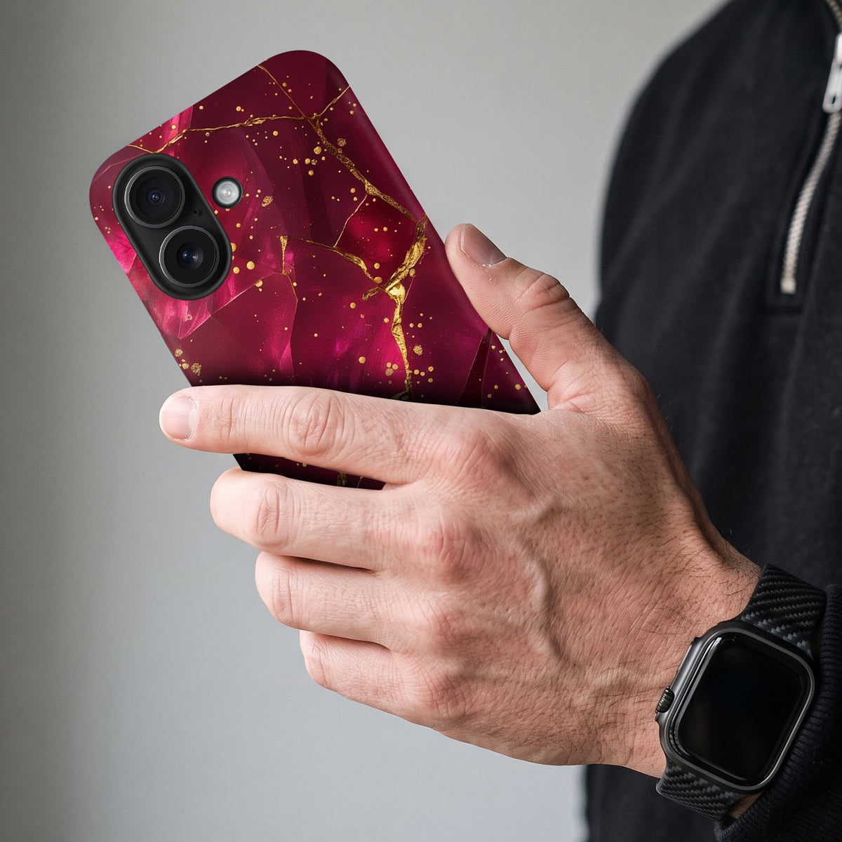 iPhone 16 5G Luxury Crimson Marble Protective Case