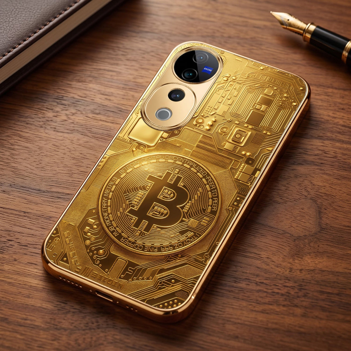 Vivo V40 Pro 5G Bitcoin Gold Electroplated Glass Phone Back Case