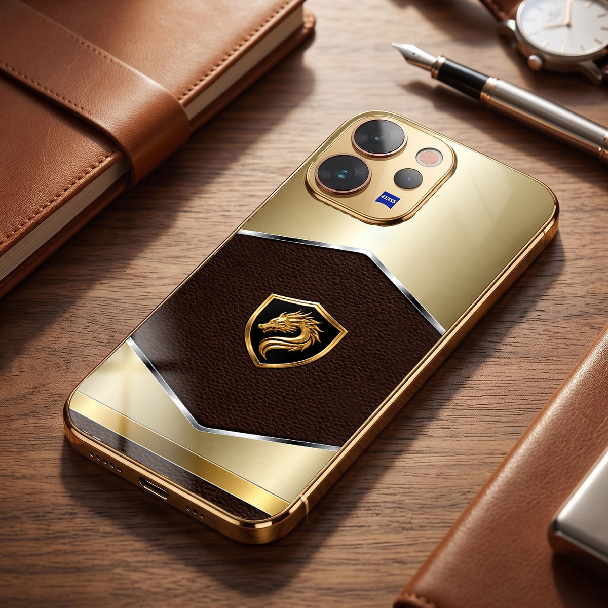Vivo V70 5G Dragon Crest Gold Electroplated Glass Phone Back Case