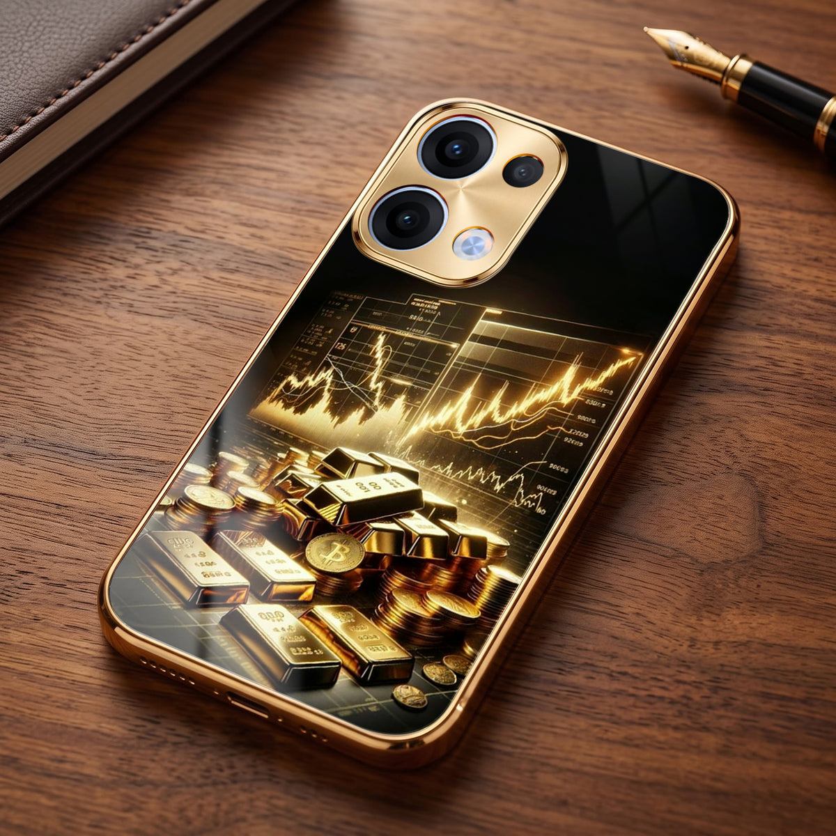 Oppo Reno 13 5G Luxury Wealth Trader Gold Electroplated Glass Phone Back Case