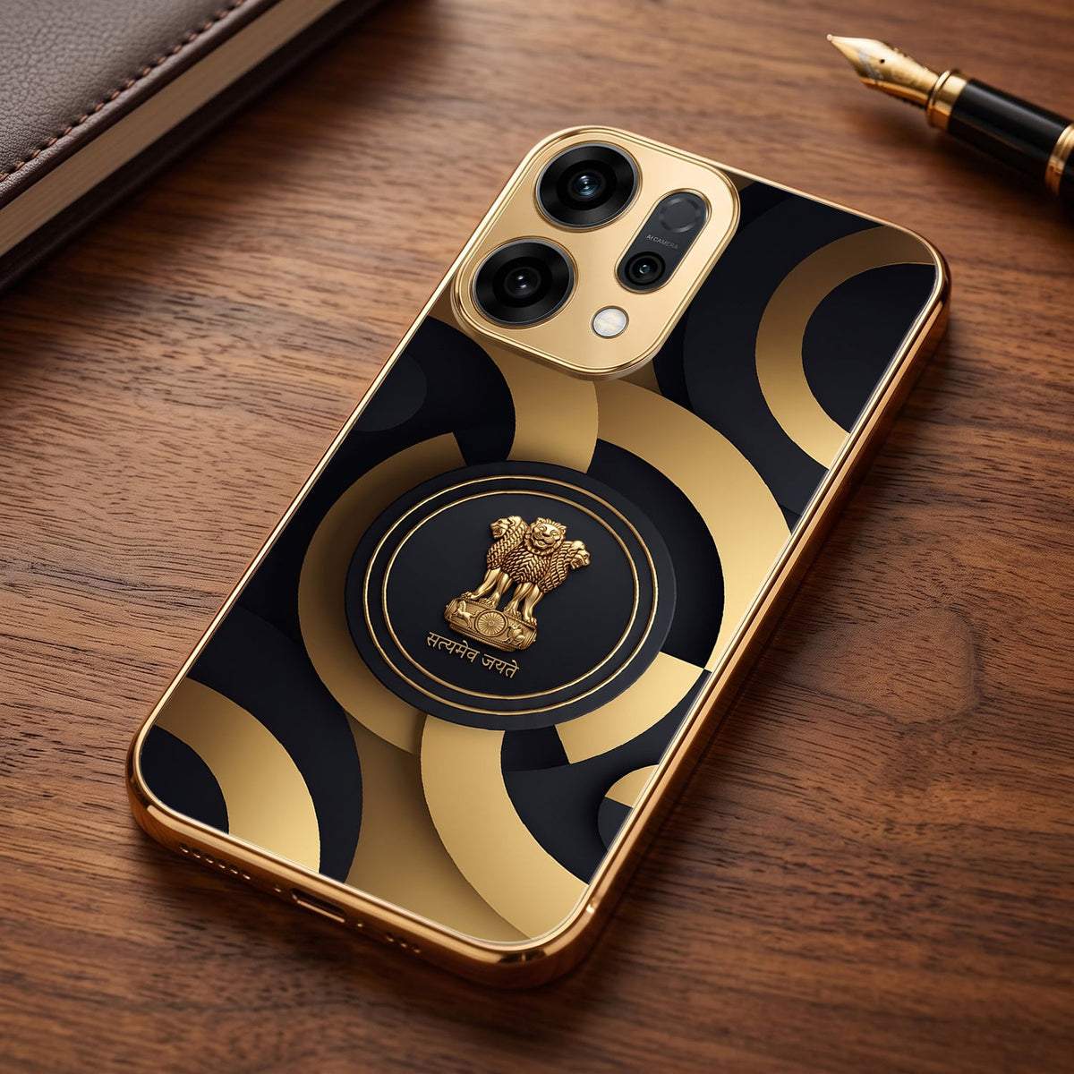 Oppo Reno 14 5G Royal Emblem Gold Electroplated Glass Phone Back Case