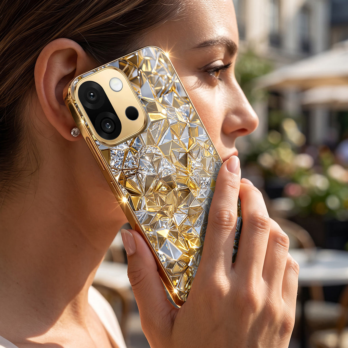 OnePlus 13s 5G White Diamond Shatter Gold Electroplated Glass Phone Back Case