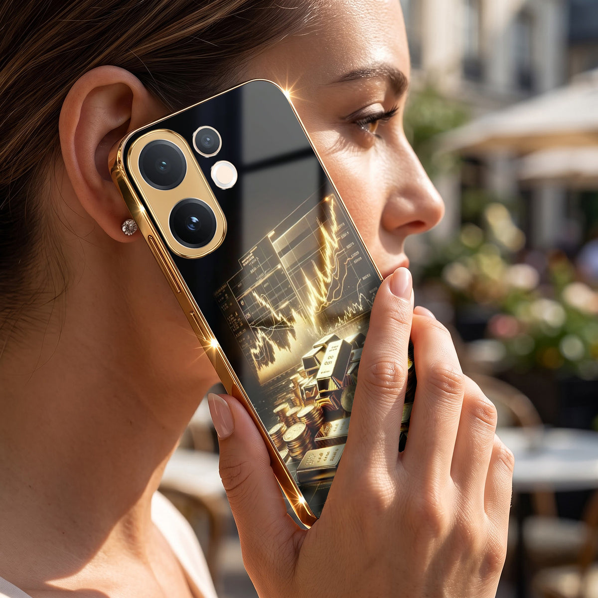 Vivo V60 5G Luxury Wealth Trader Gold Electroplated Glass Phone Back Case