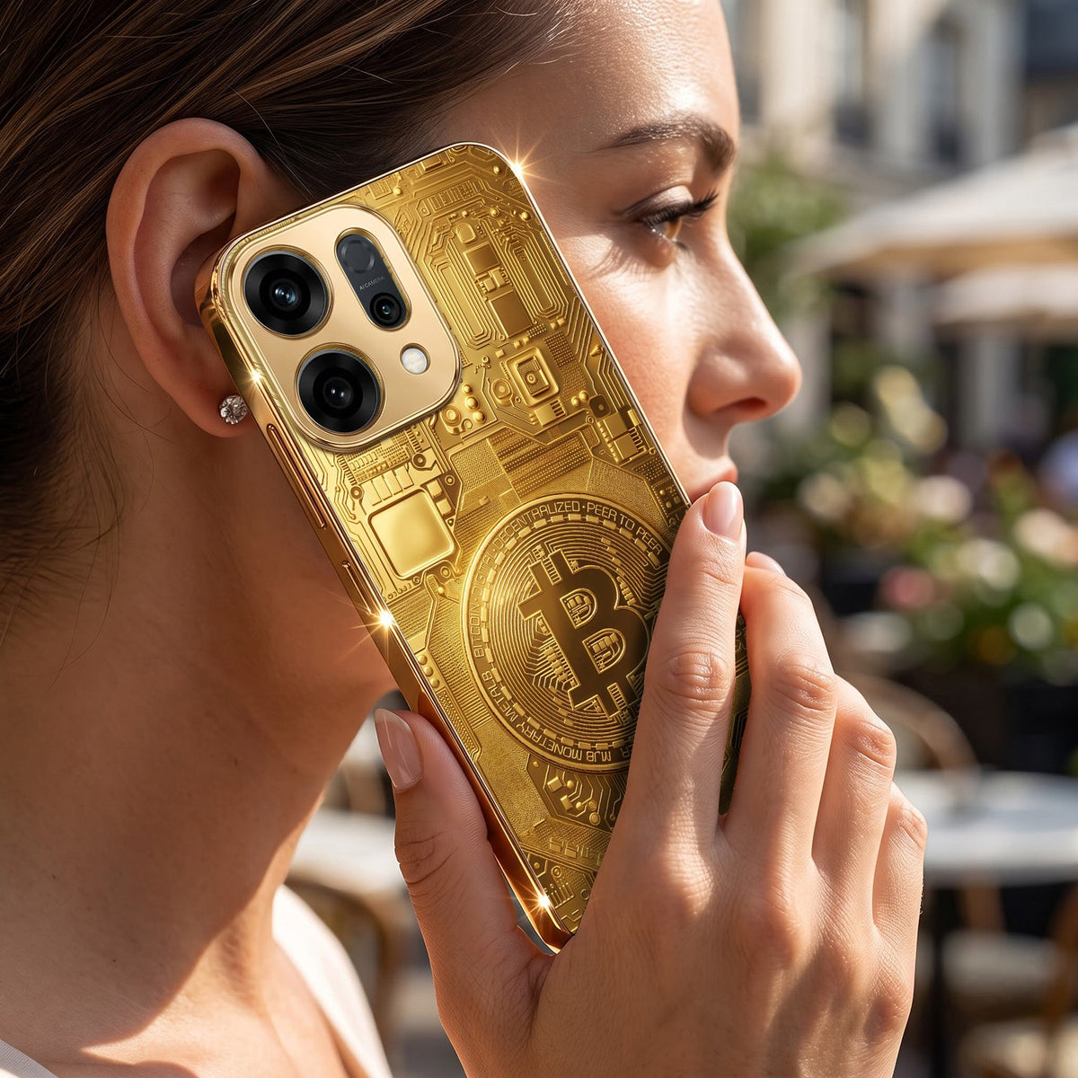 Oppo Reno 14 5G Bitcoin Gold Electroplated Glass Phone Back Case