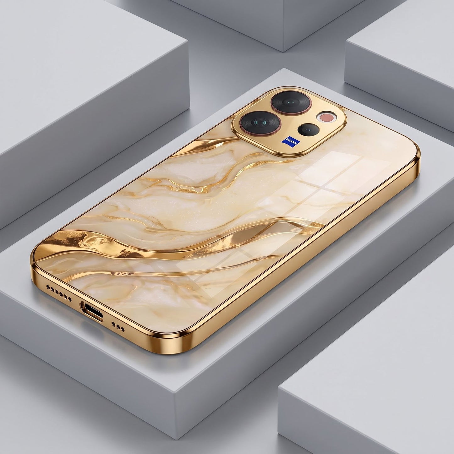 Vivo V70 5G Marvel Texture Gold Electroplated Glass Phone Back Case