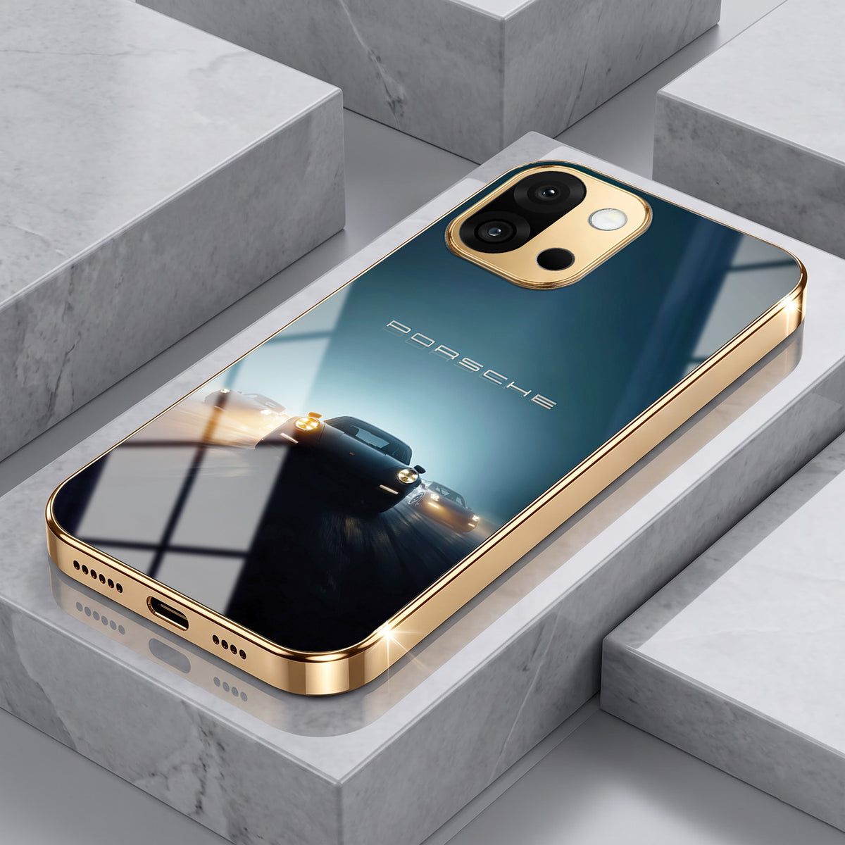 OnePlus 13s 5G Porsche Luxury Gold Electroplated Glass Phone Back Case