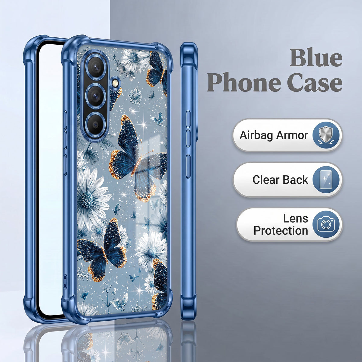 Samsung Galaxy A36 5G Blue Butterfly Floral Airbags Printed Back Case