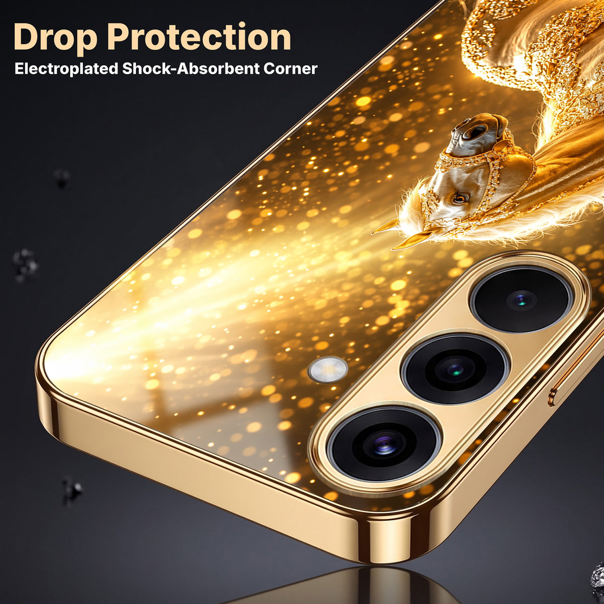 Samsung Galaxy A36 5G Golden Horse Sparkle Gold Electroplated Glass Phone Back Case