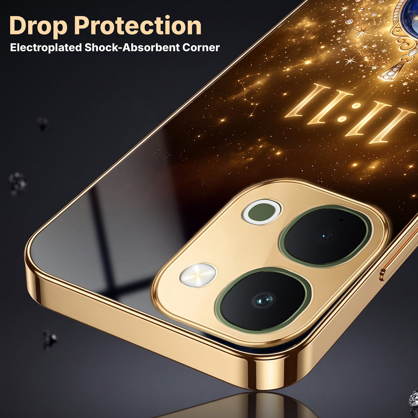 Vivo T5x 5G God’s Plan Evil Eye Gold Electroplated Glass Phone Back Case