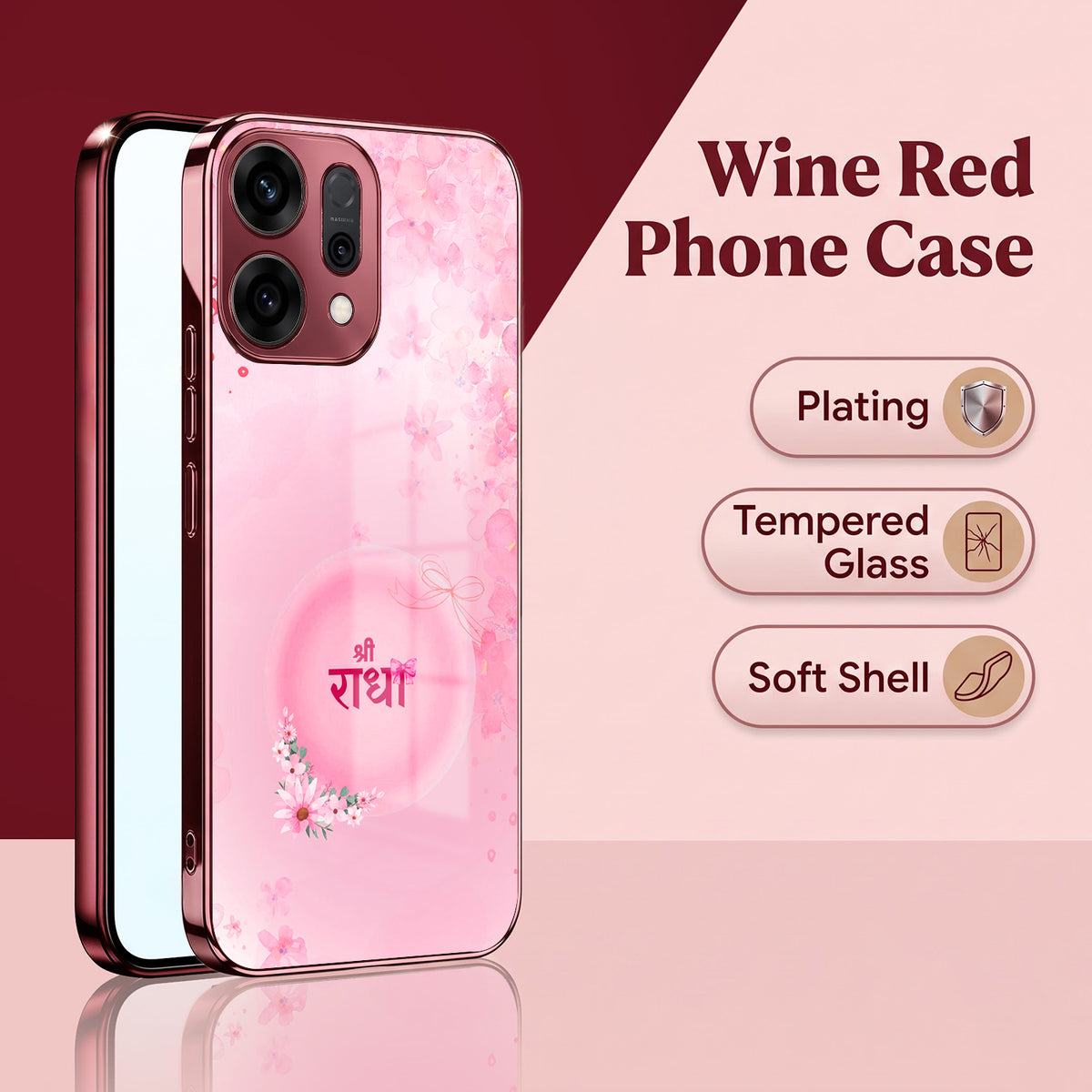 Oppo Reno 14 5G Luxury Shree Radha Pink Electroplated Glass Phone Back Case