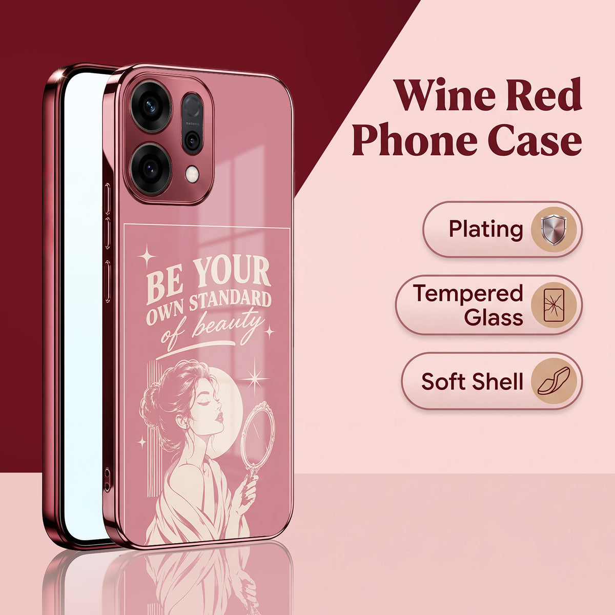 Oppo Reno 14 5G Luxury Aesthetic Girl Pink Electroplated Glass Phone Back Case