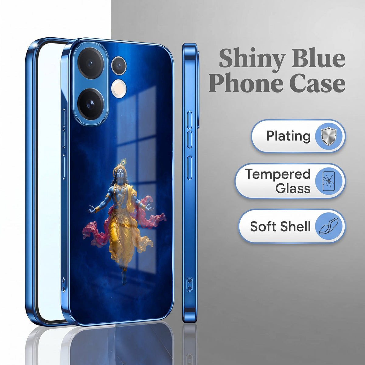 Vivo V60 5G Lord Krishna Blue Electroplated Glass Phone Back Case