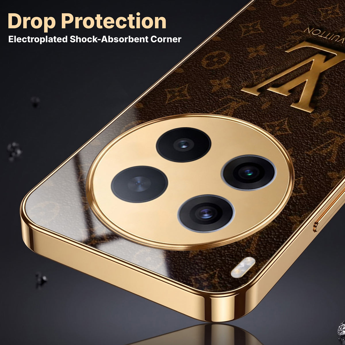 Vivo X300 Pro 5G LV Brown Monogram Gold Electroplated Glass Phone Back Case