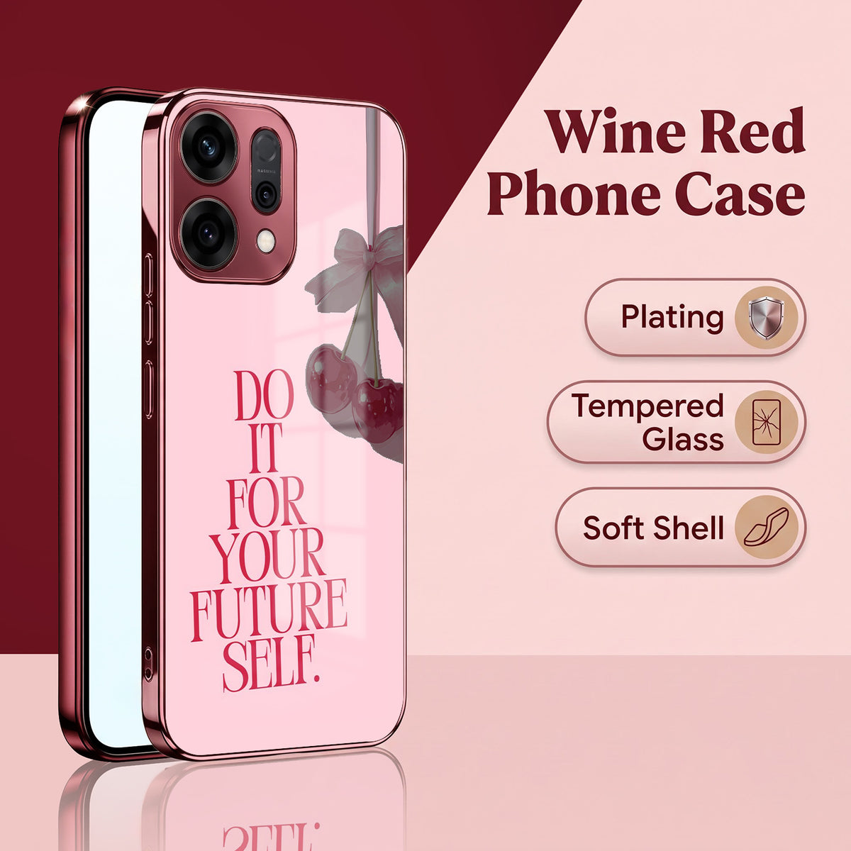 Oppo Reno 14 5G Future Self Pink Electroplated Glass Phone Back Case