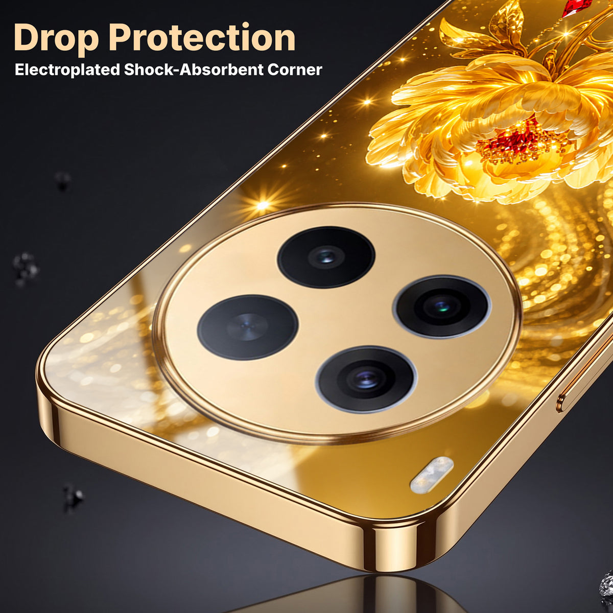 Vivo X300 Pro 5G Golden Rose Elegance Gold Electroplated Glass Phone Back Case