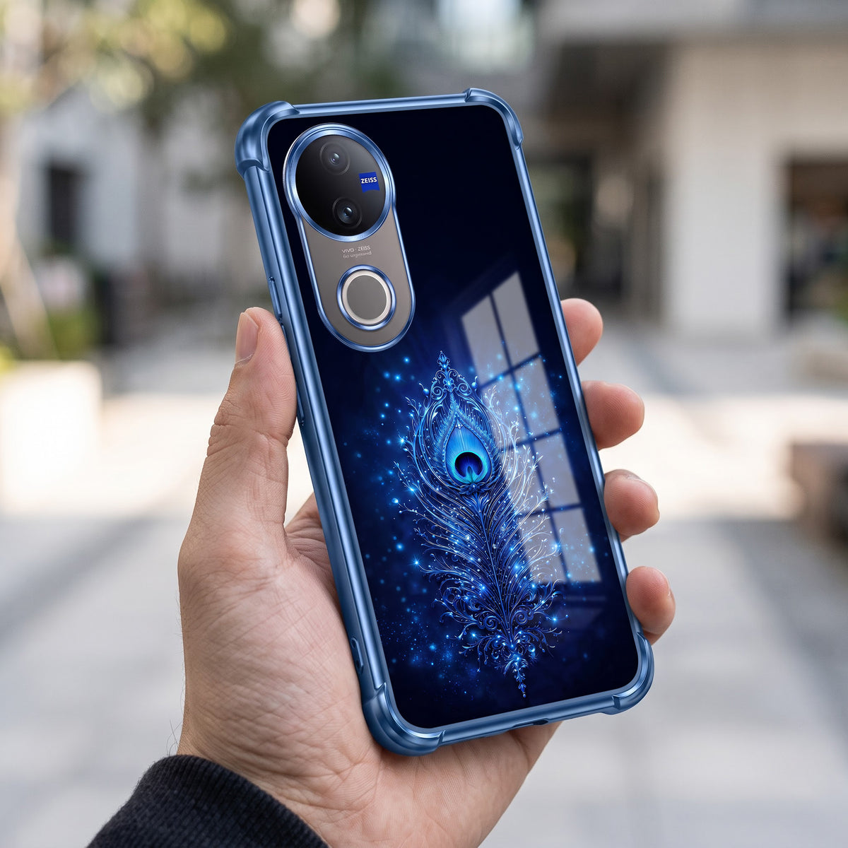 Vivo V50 5G Premium Peacock Feather Airbags Printed Back Case