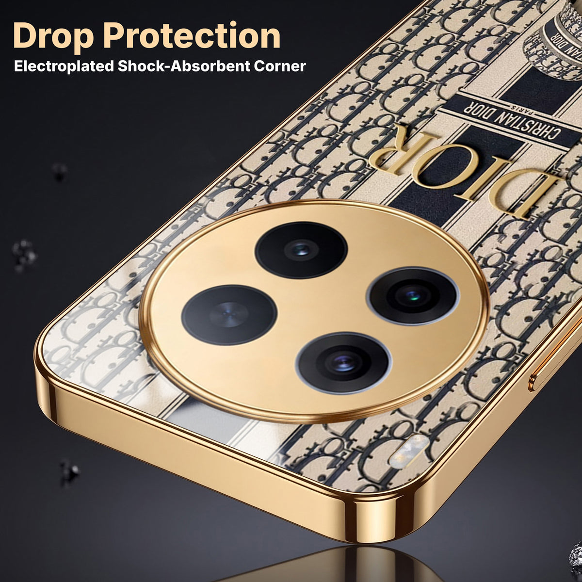 Vivo X300 Pro 5G Luxury Dior Gold Electroplated Glass Phone Back Case