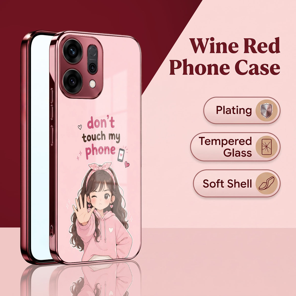 Oppo Reno 14 5G Luxury Anime Girl Pink Electroplated Glass Phone Back Case