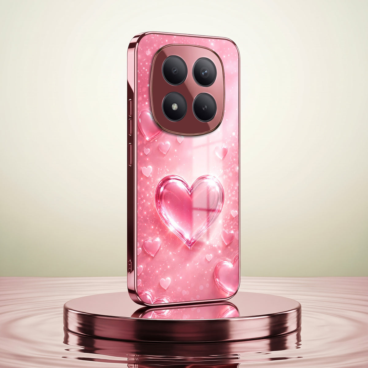 Redmi Note 15 Pro+ 5G Luxury 3D Jelly Heart Pink Electroplated Glass Phone Back Case