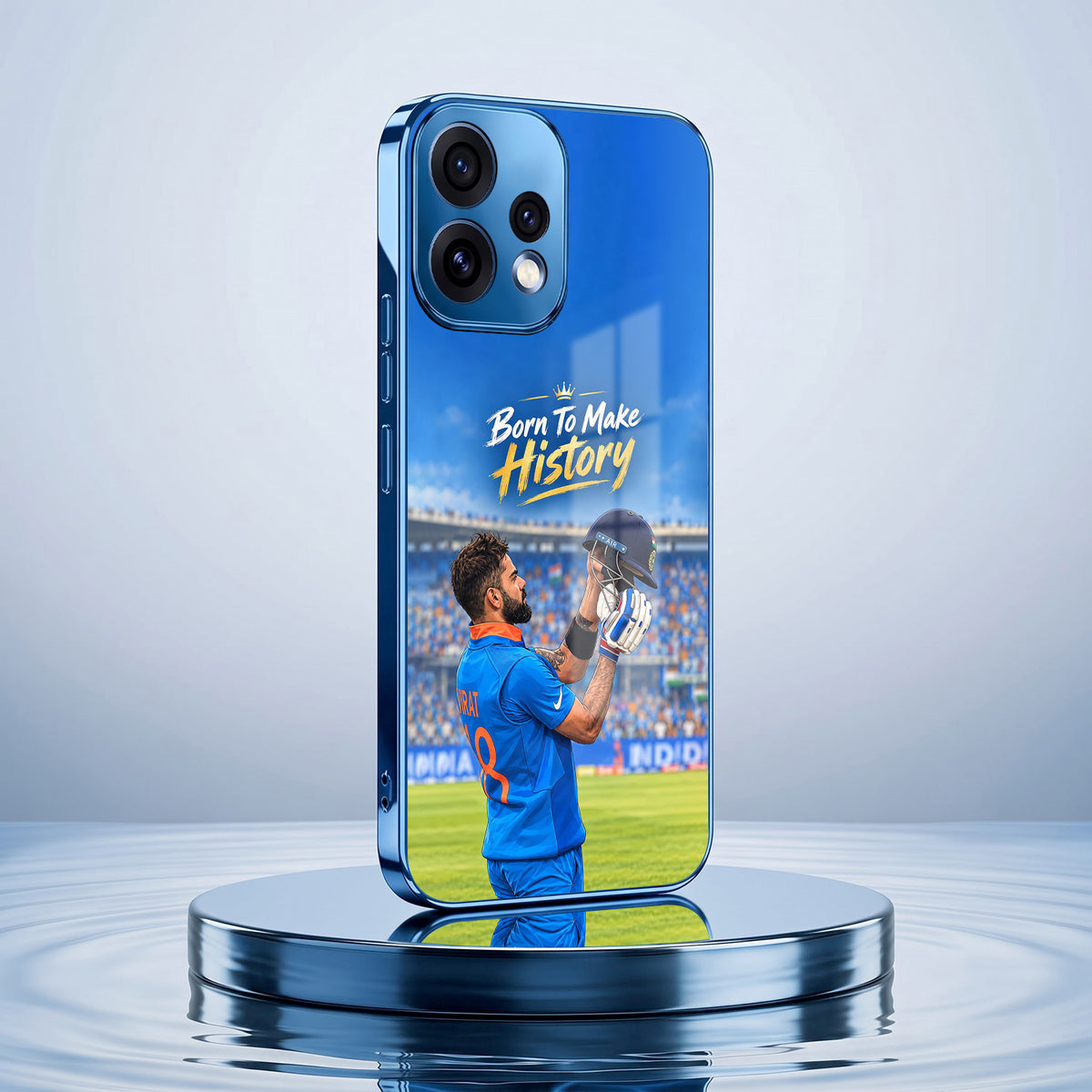 Oppo Reno 15 5G Born TO Make History Blue Electroplated Glass Phone Back Case