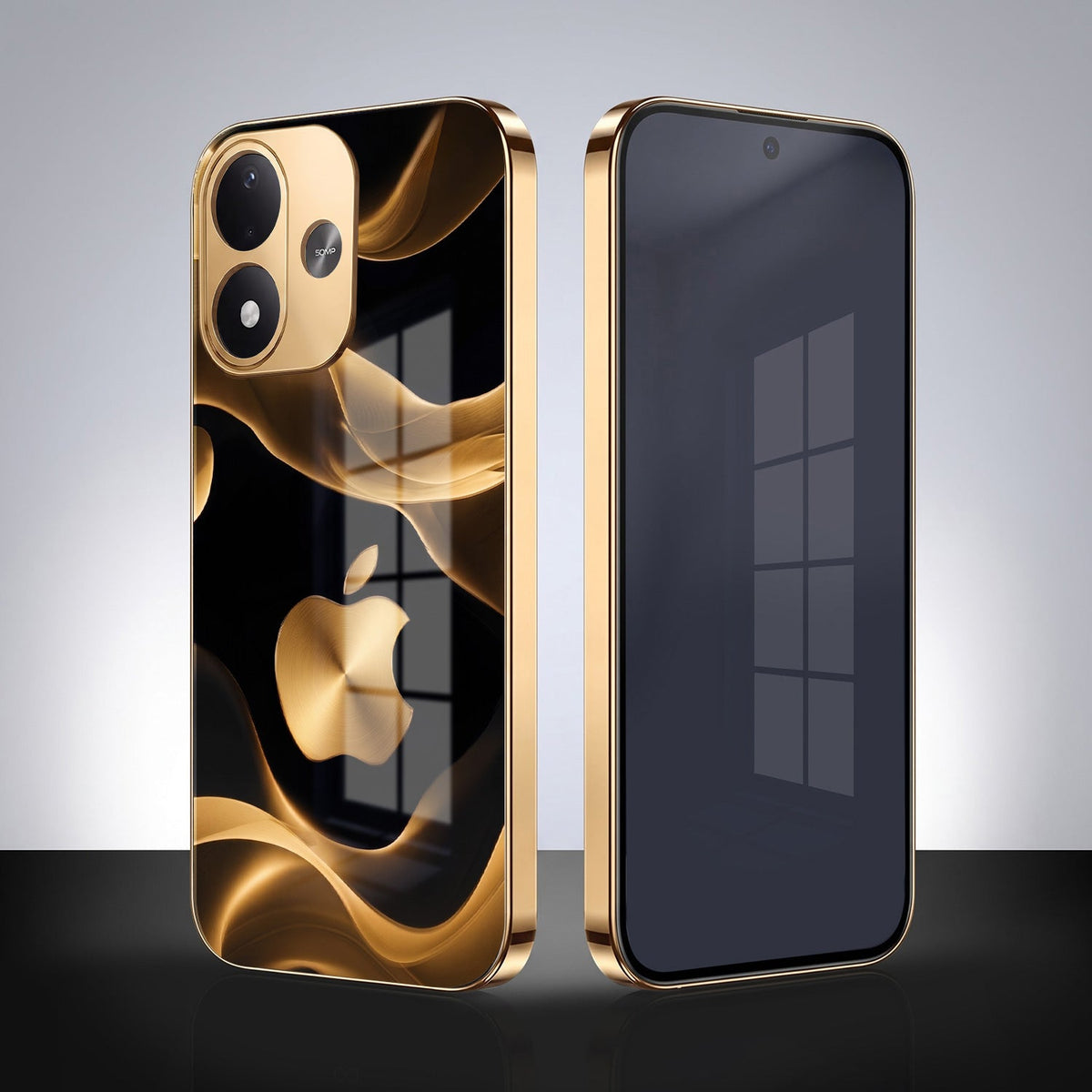 Redmi Note 17 5G Luxury Wave Gold Electroplated Glass Phone Back Case