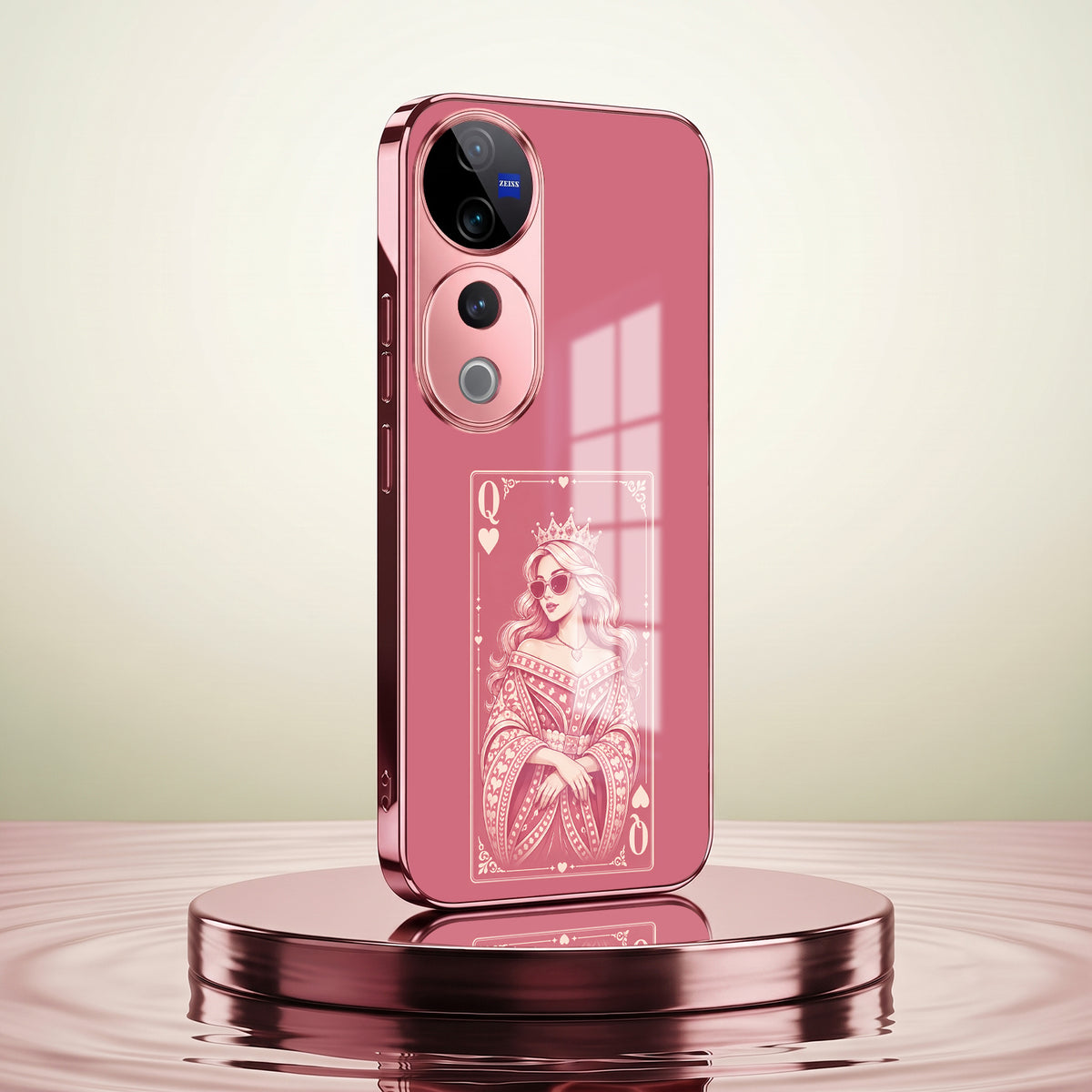 Vivo V40 Pro 5G Luxury Royal Queen Pink Electroplated Glass Phone Back Case