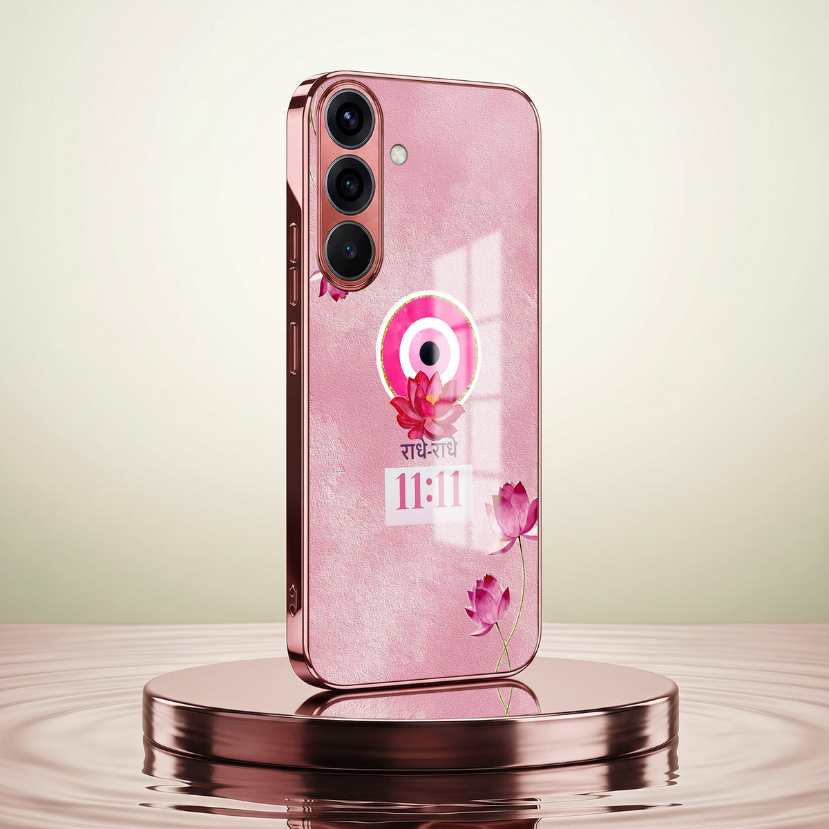 Samsung Galaxy A56 5G Luxury Radhe Radhe 11:11 Pink Electroplated Glass Phone Back Case