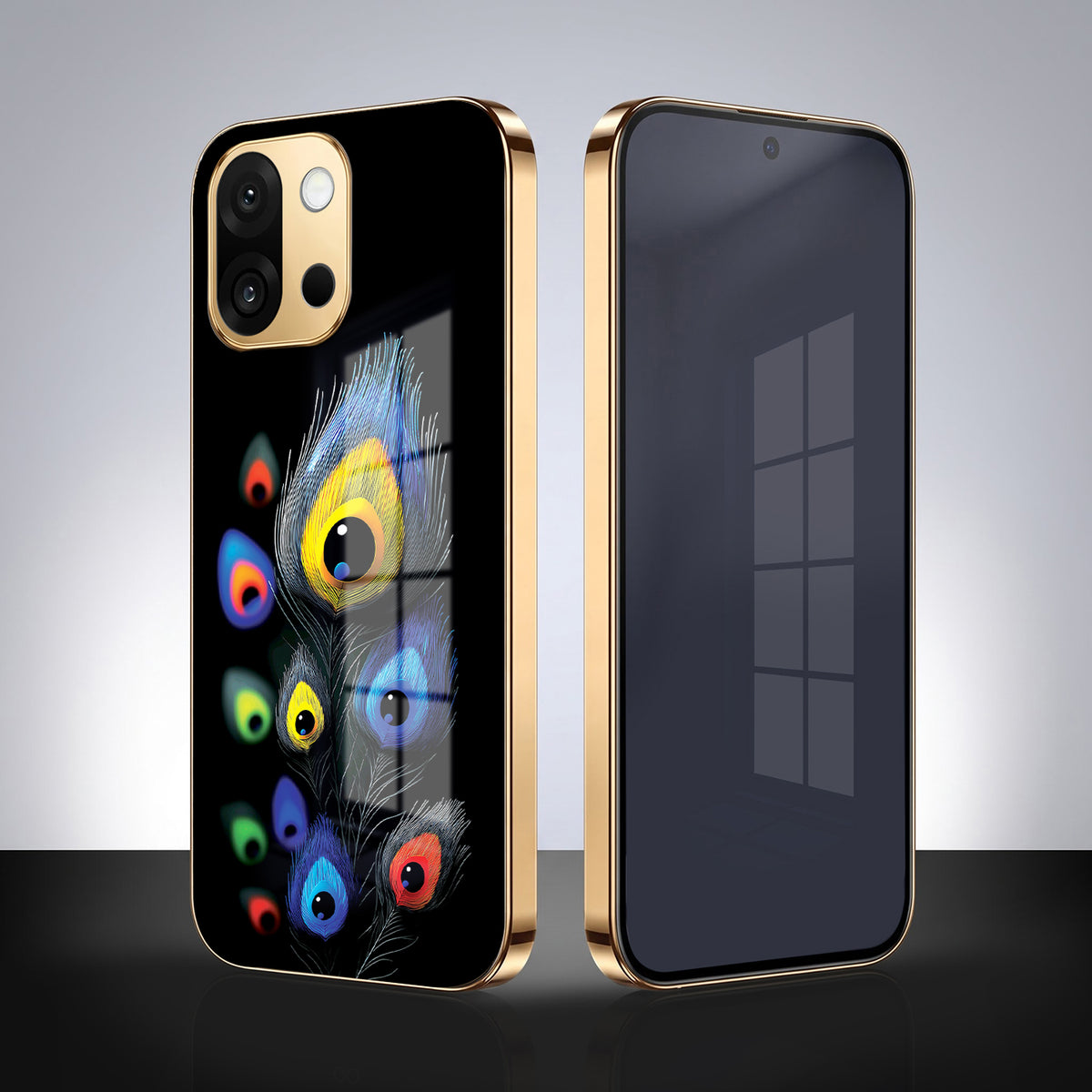 OnePlus 13s 5G Multi-Feather Peacock Gold Electroplated Glass Phone Back Case