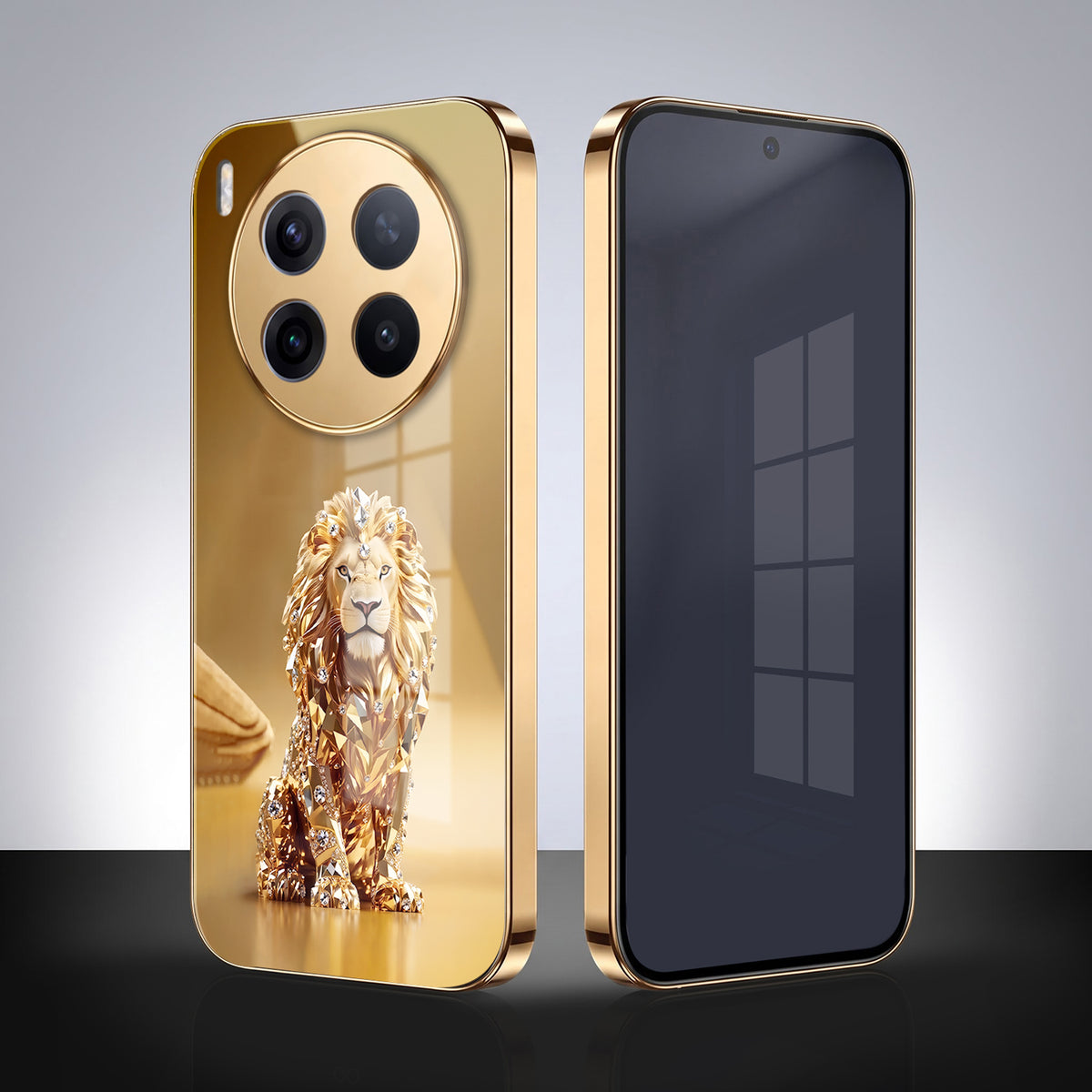 Vivo X300 Pro 5G Luxury Lion Gold Electroplated Glass Phone Back Case