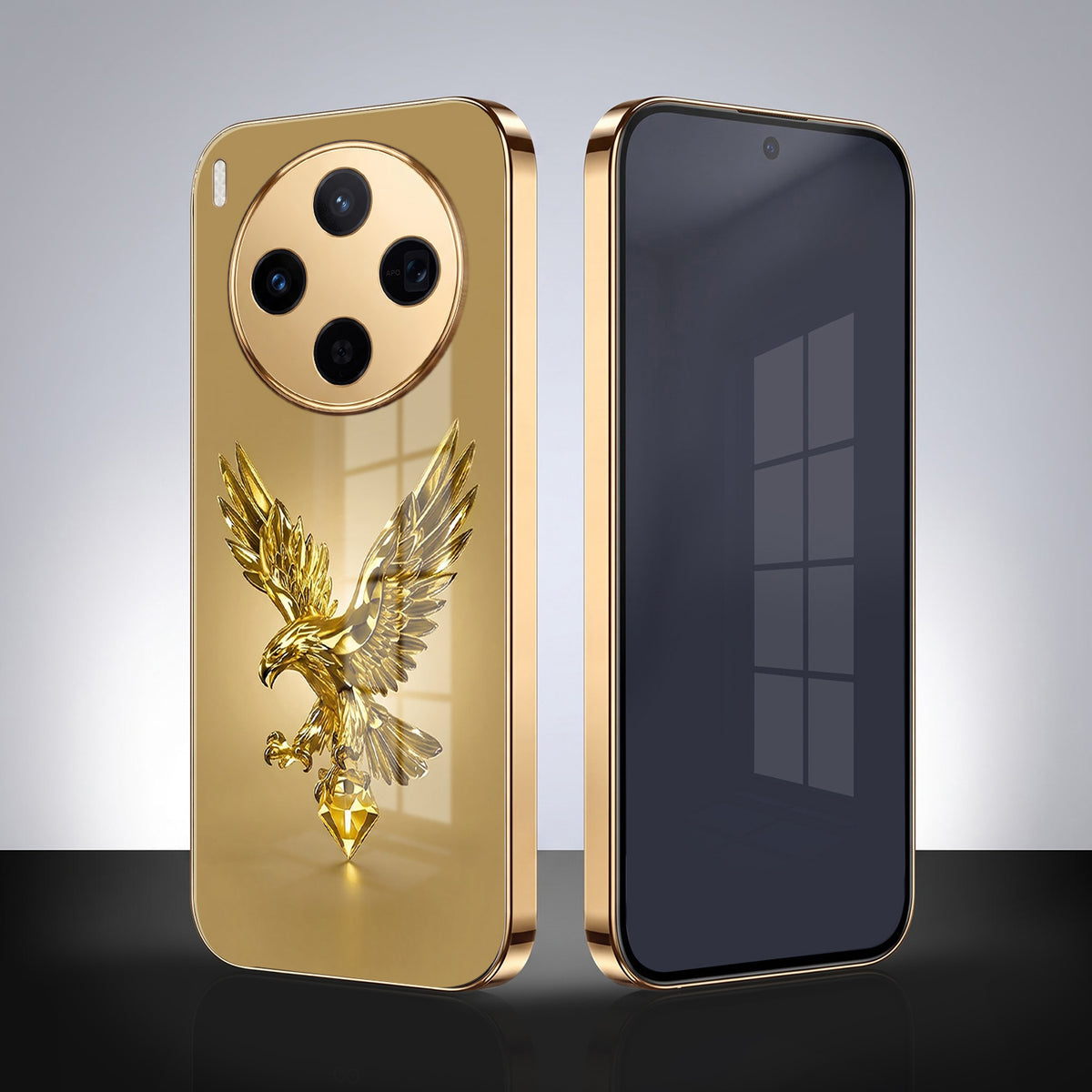 Vivo X300 5G Golden Eagle Gold Electroplated Glass Phone Back Case