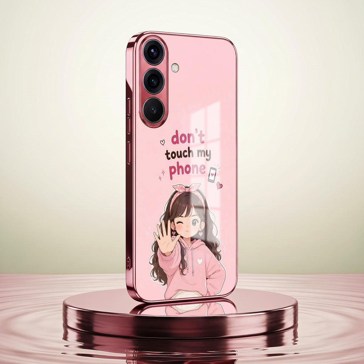 Samsung Galaxy A36 5G Luxury Anime Girl Pink Electroplated Glass Phone Back Case